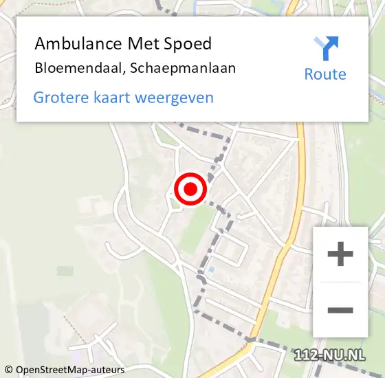 Locatie op kaart van de 112 melding: Ambulance Met Spoed Naar Bloemendaal, Schaepmanlaan op 22 juni 2023 14:56