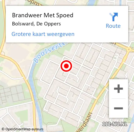 Locatie op kaart van de 112 melding: Brandweer Met Spoed Naar Bolsward, De Oppers op 22 juni 2023 15:04