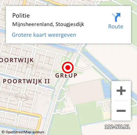Locatie op kaart van de 112 melding: Politie Mijnsheerenland, Stougjesdijk op 22 juni 2023 15:11