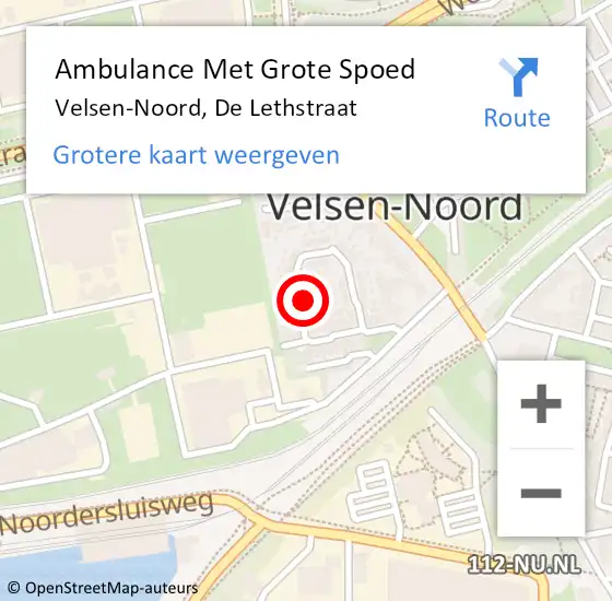 Locatie op kaart van de 112 melding: Ambulance Met Grote Spoed Naar Velsen-Noord, De Lethstraat op 22 juni 2023 15:17