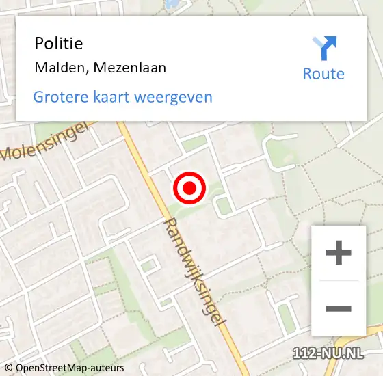 Locatie op kaart van de 112 melding: Politie Malden, Mezenlaan op 22 juni 2023 15:56