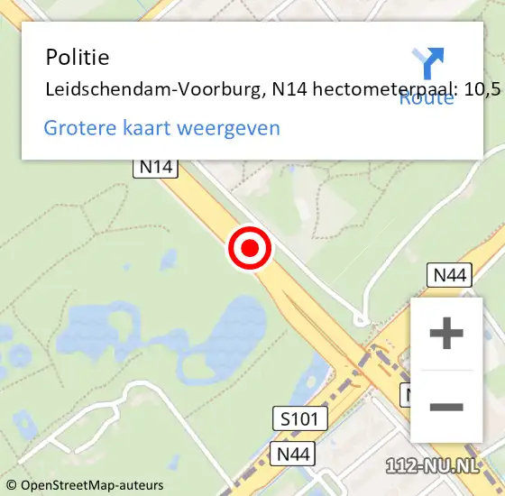 Locatie op kaart van de 112 melding: Politie Leidschendam-Voorburg, N14 hectometerpaal: 10,5 op 22 juni 2023 16:11