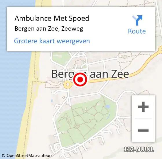 Locatie op kaart van de 112 melding: Ambulance Met Spoed Naar Bergen aan Zee, Zeeweg op 22 juni 2023 16:18