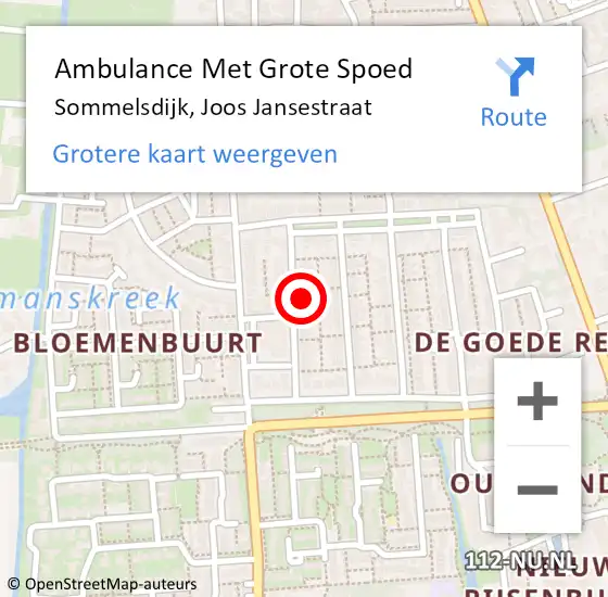 Locatie op kaart van de 112 melding: Ambulance Met Grote Spoed Naar Sommelsdijk, Joos Jansestraat op 22 juni 2023 16:51