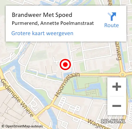 Locatie op kaart van de 112 melding: Brandweer Met Spoed Naar Purmerend, Annette Poelmanstraat op 22 juni 2023 16:55