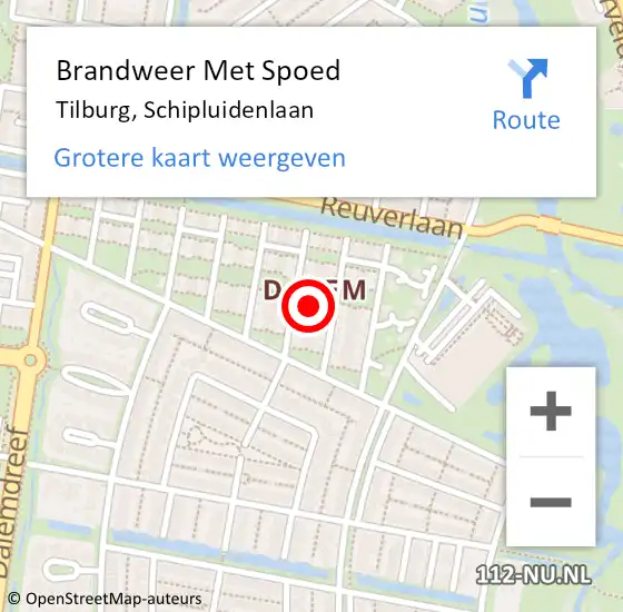 Locatie op kaart van de 112 melding: Brandweer Met Spoed Naar Tilburg, Schipluidenlaan op 22 juni 2023 17:15