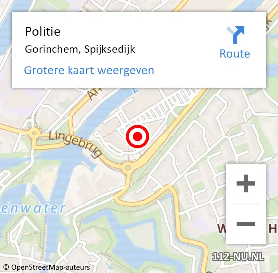 Locatie op kaart van de 112 melding: Politie Gorinchem, Spijksedijk op 22 juni 2023 17:33