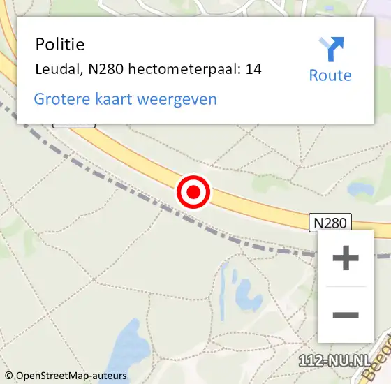 Locatie op kaart van de 112 melding: Politie Leudal, N280 hectometerpaal: 14 op 22 juni 2023 17:40