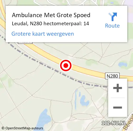 Locatie op kaart van de 112 melding: Ambulance Met Grote Spoed Naar Leudal, N280 hectometerpaal: 14 op 22 juni 2023 17:42