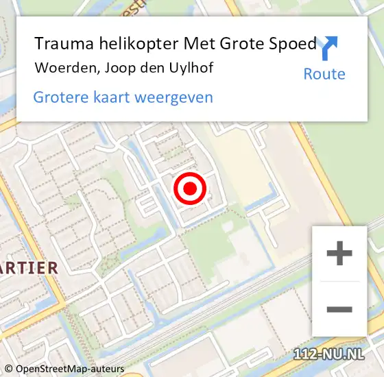 Locatie op kaart van de 112 melding: Trauma helikopter Met Grote Spoed Naar Woerden, Joop den Uylhof op 22 juni 2023 18:00