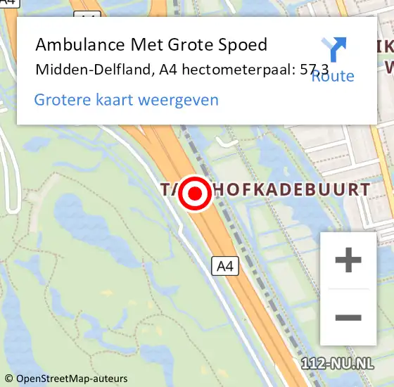 Locatie op kaart van de 112 melding: Ambulance Met Grote Spoed Naar Midden-Delfland, A4 hectometerpaal: 57,3 op 22 juni 2023 18:00