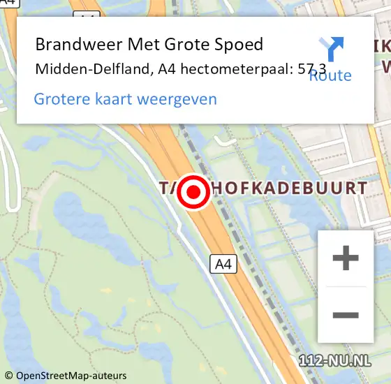 Locatie op kaart van de 112 melding: Brandweer Met Grote Spoed Naar Midden-Delfland, A4 hectometerpaal: 57,3 op 22 juni 2023 18:02