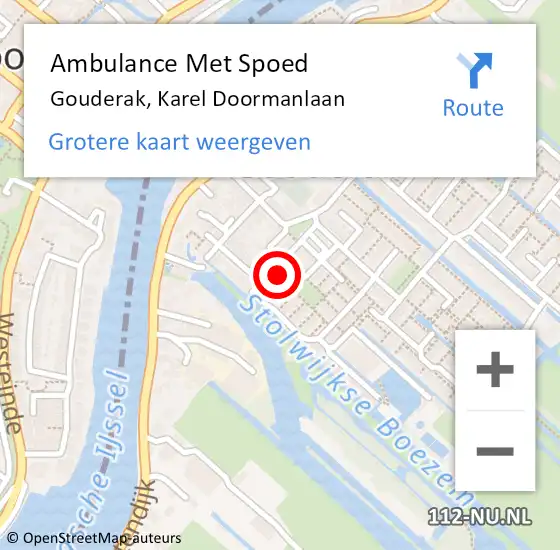 Locatie op kaart van de 112 melding: Ambulance Met Spoed Naar Gouderak, Karel Doormanlaan op 22 juni 2023 18:08