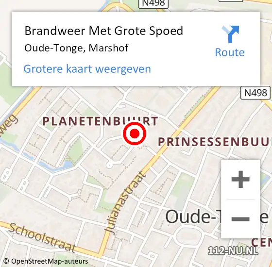 Locatie op kaart van de 112 melding: Brandweer Met Grote Spoed Naar Oude-Tonge, Marshof op 22 juni 2023 18:23