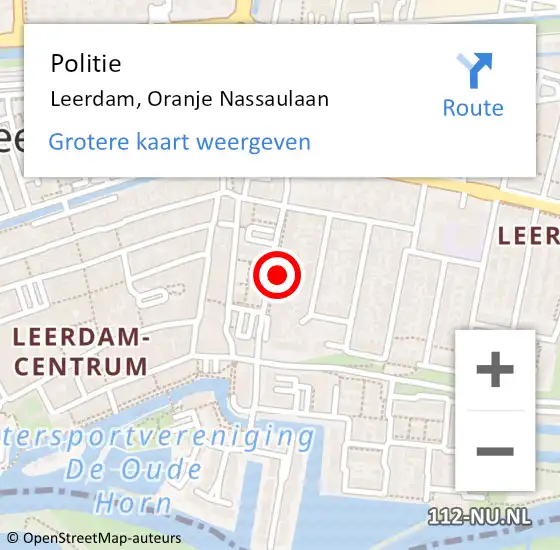 Locatie op kaart van de 112 melding: Politie Leerdam, Oranje Nassaulaan op 22 juni 2023 18:25