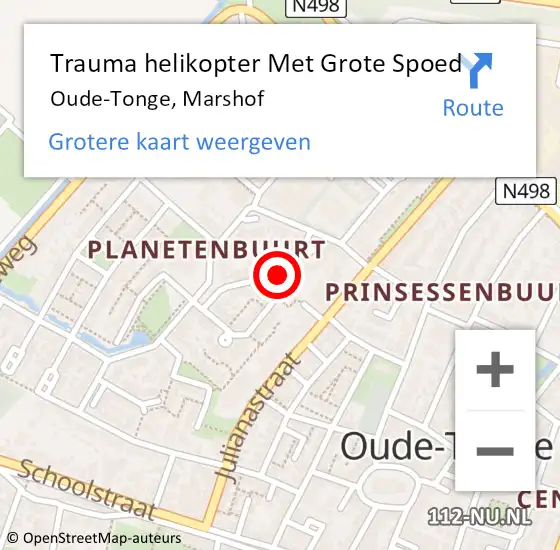 Locatie op kaart van de 112 melding: Trauma helikopter Met Grote Spoed Naar Oude-Tonge, Marshof op 22 juni 2023 18:39