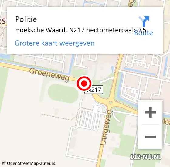 Locatie op kaart van de 112 melding: Politie Hoeksche Waard, N217 hectometerpaal: 9,5 op 22 juni 2023 18:42