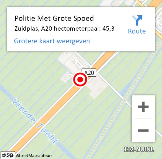 Locatie op kaart van de 112 melding: Politie Met Grote Spoed Naar Zuidplas, A20 hectometerpaal: 45,3 op 22 juni 2023 18:55