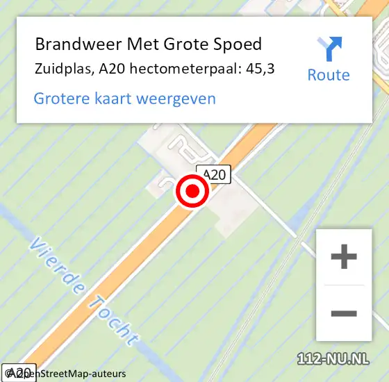 Locatie op kaart van de 112 melding: Brandweer Met Grote Spoed Naar Zuidplas, A20 hectometerpaal: 45,3 op 22 juni 2023 18:55