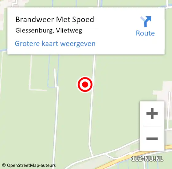 Locatie op kaart van de 112 melding: Brandweer Met Spoed Naar Giessenburg, Vlietweg op 22 juni 2023 19:05