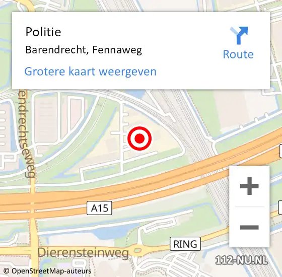 Locatie op kaart van de 112 melding: Politie Barendrecht, Fennaweg op 22 juni 2023 19:21