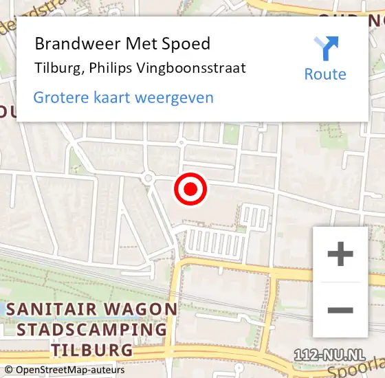 Locatie op kaart van de 112 melding: Brandweer Met Spoed Naar Tilburg, Philips Vingboonsstraat op 22 juni 2023 19:54