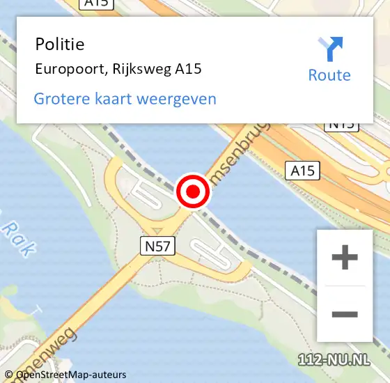 Locatie op kaart van de 112 melding: Politie Europoort, Rijksweg A15 op 22 juni 2023 19:56