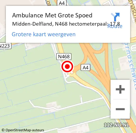 Locatie op kaart van de 112 melding: Ambulance Met Grote Spoed Naar Midden-Delfland, N468 hectometerpaal: 17,8 op 22 juni 2023 20:04