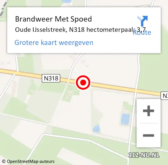 Locatie op kaart van de 112 melding: Brandweer Met Spoed Naar Oude IJsselstreek, N318 hectometerpaal: 3,7 op 22 juni 2023 20:19