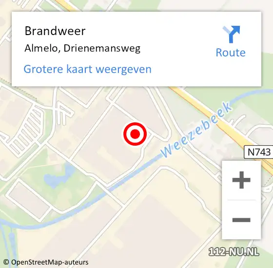 Locatie op kaart van de 112 melding: Brandweer Almelo, Drienemansweg op 22 juni 2023 20:43