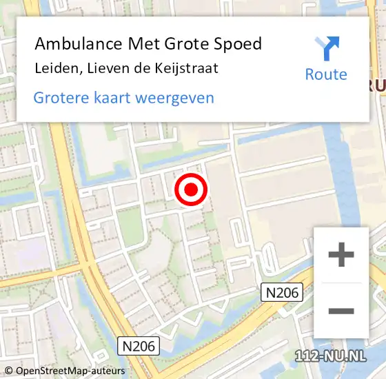 Locatie op kaart van de 112 melding: Ambulance Met Grote Spoed Naar Leiden, Lieven de Keijstraat op 22 juni 2023 20:51