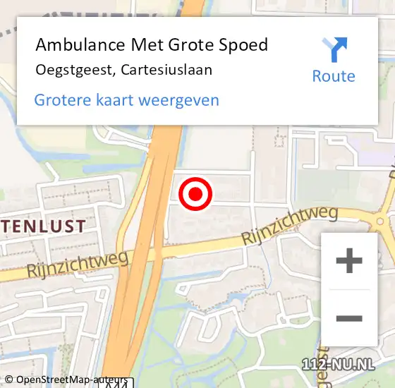 Locatie op kaart van de 112 melding: Ambulance Met Grote Spoed Naar Oegstgeest, Cartesiuslaan op 22 juni 2023 21:55
