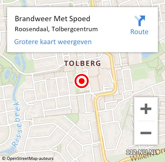 Locatie op kaart van de 112 melding: Brandweer Met Spoed Naar Roosendaal, Tolbergcentrum op 22 juni 2023 22:11