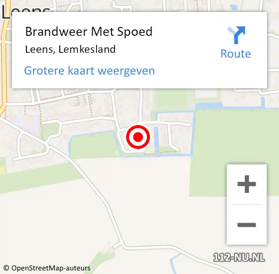 Locatie op kaart van de 112 melding: Brandweer Met Spoed Naar Leens, Lemkesland op 22 juni 2023 23:19