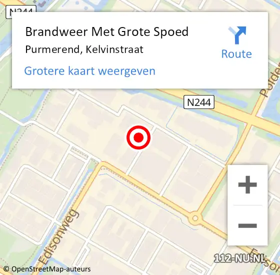 Locatie op kaart van de 112 melding: Brandweer Met Grote Spoed Naar Purmerend, Kelvinstraat op 23 juni 2023 01:33