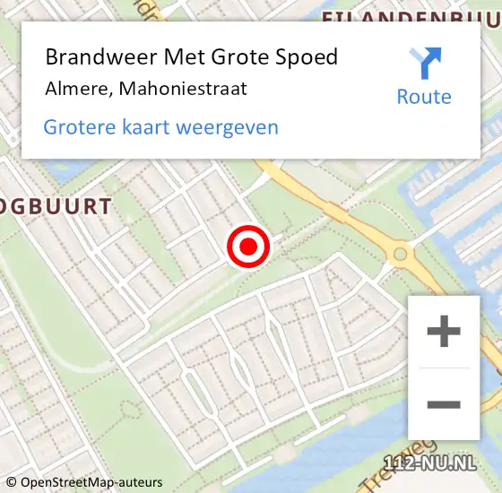 Locatie op kaart van de 112 melding: Brandweer Met Grote Spoed Naar Almere, Mahoniestraat op 23 juni 2023 02:29