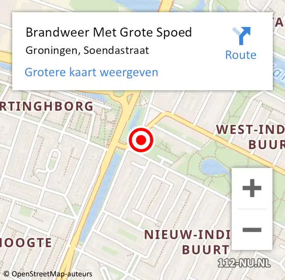 Locatie op kaart van de 112 melding: Brandweer Met Grote Spoed Naar Groningen, Soendastraat op 23 juni 2023 03:32