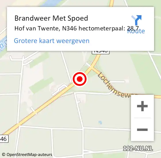 Locatie op kaart van de 112 melding: Brandweer Met Spoed Naar Hof van Twente, N346 hectometerpaal: 28,7 op 23 juni 2023 06:58