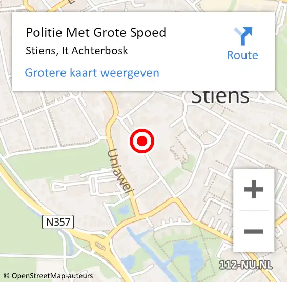 Locatie op kaart van de 112 melding: Politie Met Grote Spoed Naar Stiens, It Achterbosk op 23 juni 2023 06:59