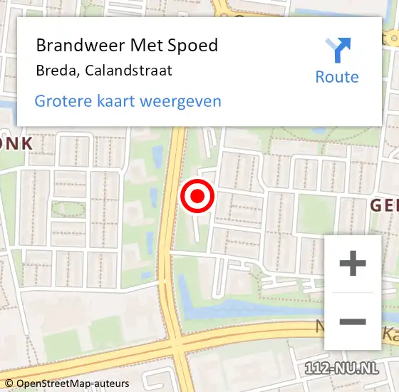 Locatie op kaart van de 112 melding: Brandweer Met Spoed Naar Breda, Calandstraat op 23 juni 2023 07:00