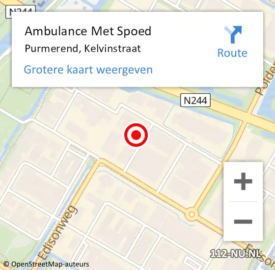 Locatie op kaart van de 112 melding: Ambulance Met Spoed Naar Purmerend, Kelvinstraat op 23 juni 2023 07:30