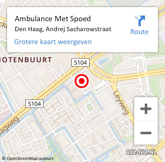 Locatie op kaart van de 112 melding: Ambulance Met Spoed Naar Den Haag, Andrej Sacharowstraat op 23 juni 2023 07:51