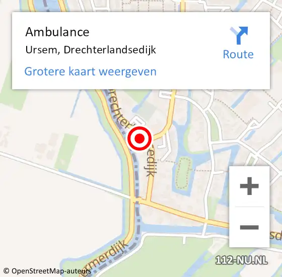 Locatie op kaart van de 112 melding: Ambulance Ursem, Drechterlandsedijk op 23 juni 2023 08:04