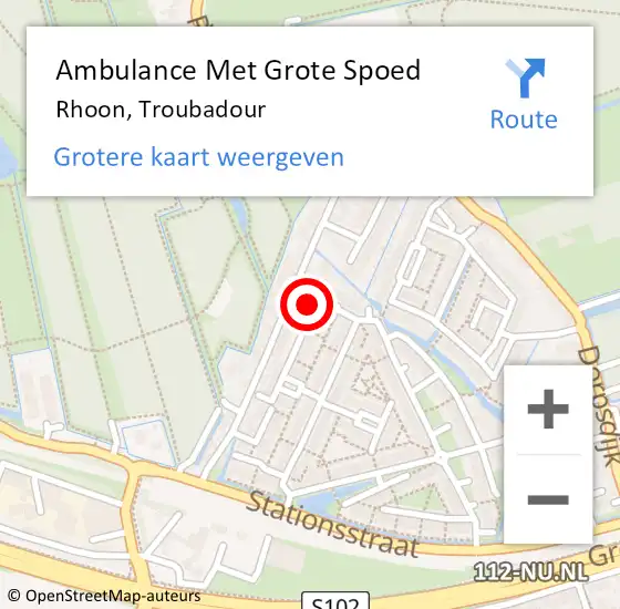 Locatie op kaart van de 112 melding: Ambulance Met Grote Spoed Naar Rhoon, Troubadour op 23 juni 2023 08:15
