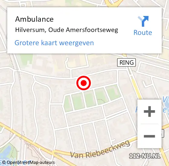 Locatie op kaart van de 112 melding: Ambulance Hilversum, Oude Amersfoortseweg op 23 juni 2023 08:23