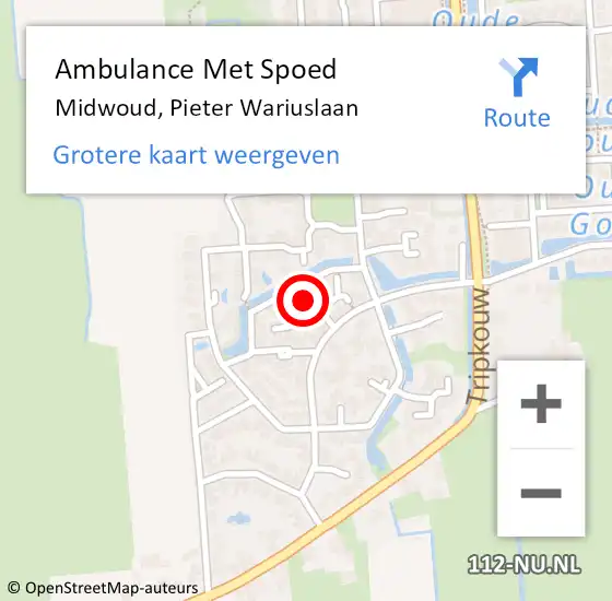Locatie op kaart van de 112 melding: Ambulance Met Spoed Naar Midwoud, Pieter Wariuslaan op 23 juni 2023 09:38