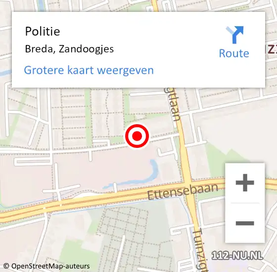 Locatie op kaart van de 112 melding: Politie Breda, Zandoogjes op 23 juni 2023 09:50