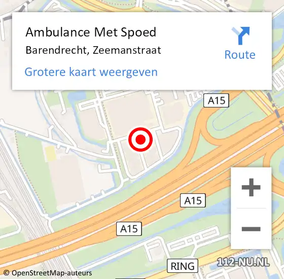 Locatie op kaart van de 112 melding: Ambulance Met Spoed Naar Barendrecht, Zeemanstraat op 23 juni 2023 10:35