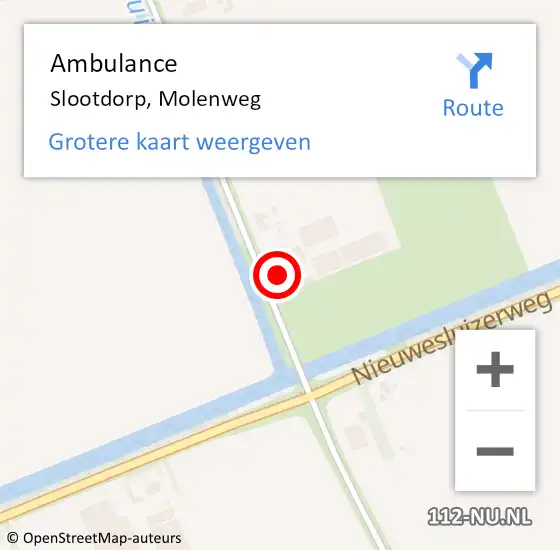 Locatie op kaart van de 112 melding: Ambulance Slootdorp, Molenweg op 23 juni 2023 10:44