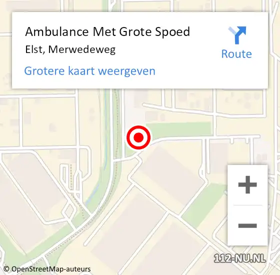Locatie op kaart van de 112 melding: Ambulance Met Grote Spoed Naar Elst, Merwedeweg op 23 juni 2023 10:48